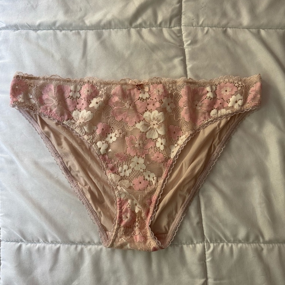 Pink And White Bikini Lace Victoria Secret Underwear Size Medium